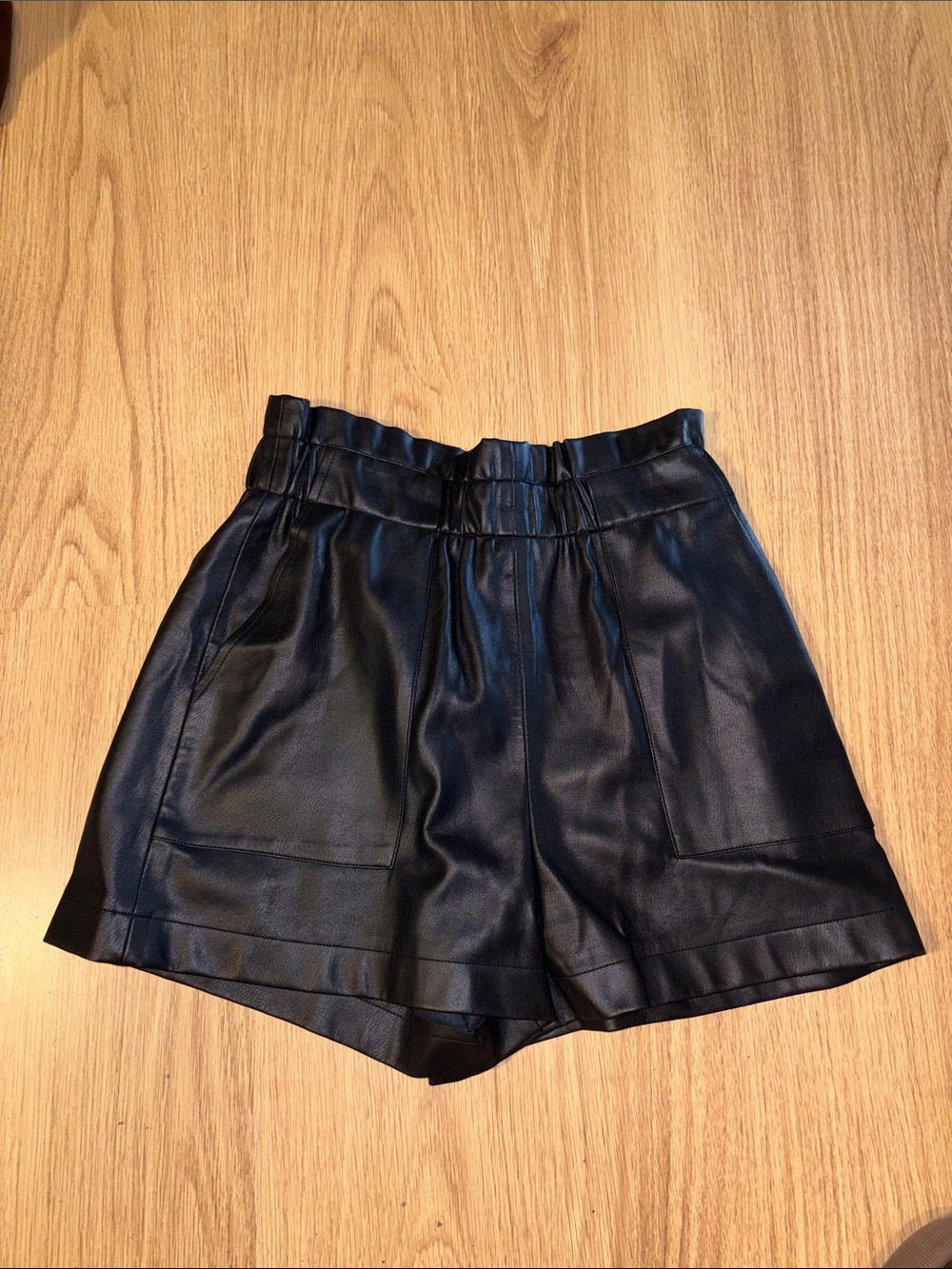 Zara Black High-Waist Faux Leather Paperbag Shorts